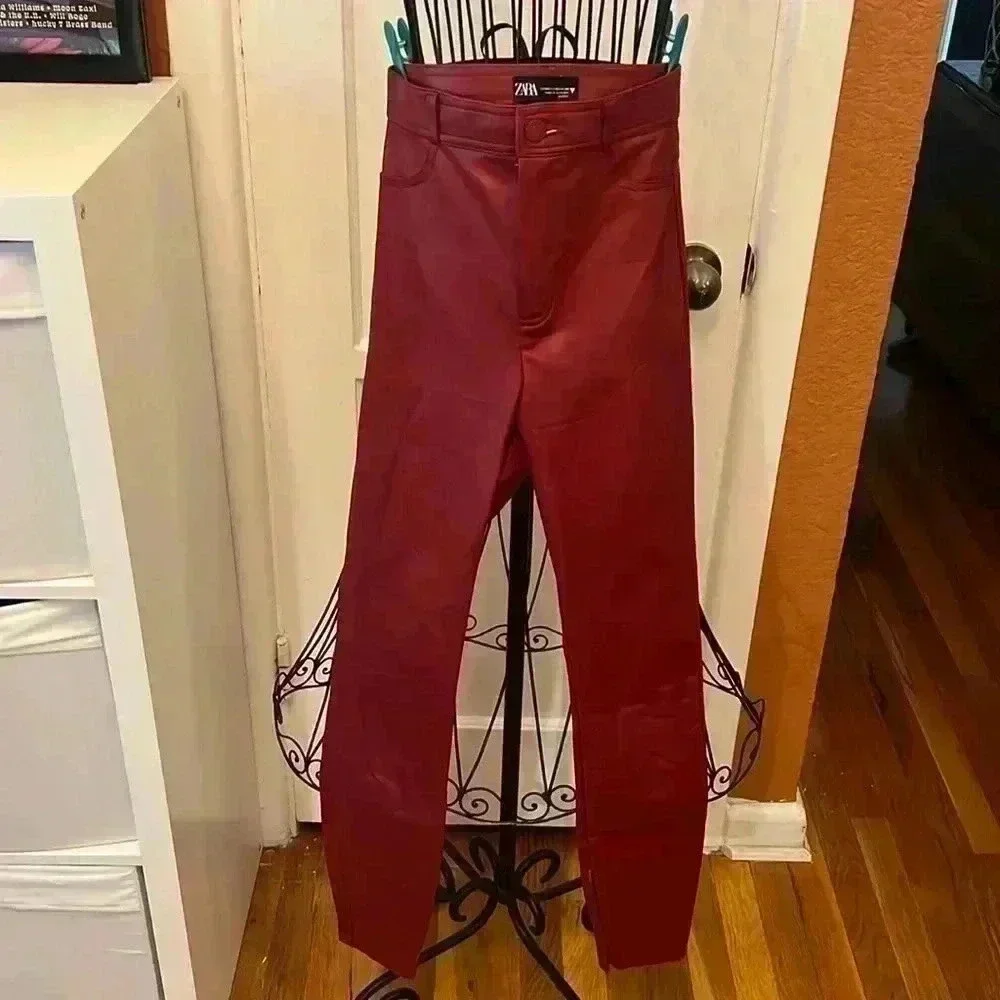 Zara Faux Leather Pants with Zippered Ankles-Sz XS